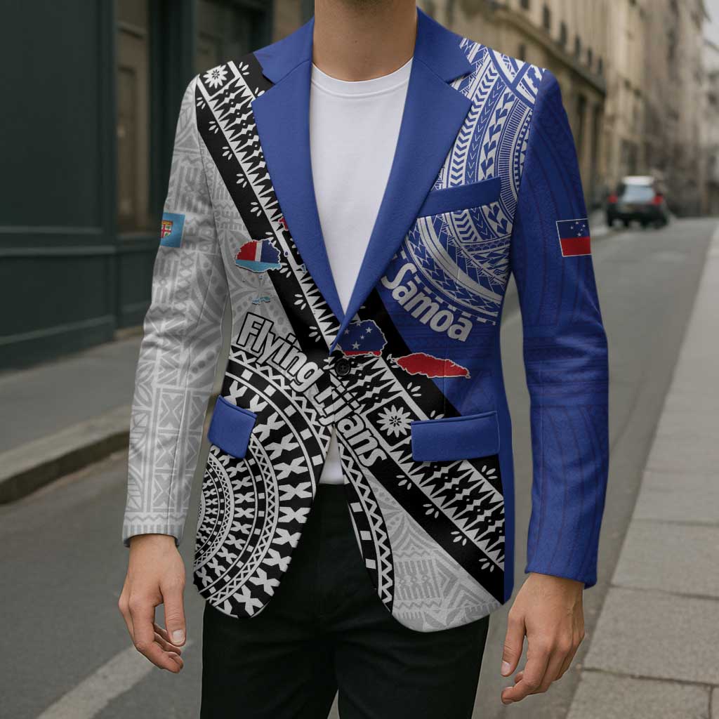 Fiji an Samoa Rugby Custom Blazer Flying Fijians Manu Samoa Together Pacific LT14 - Polynesian Pride