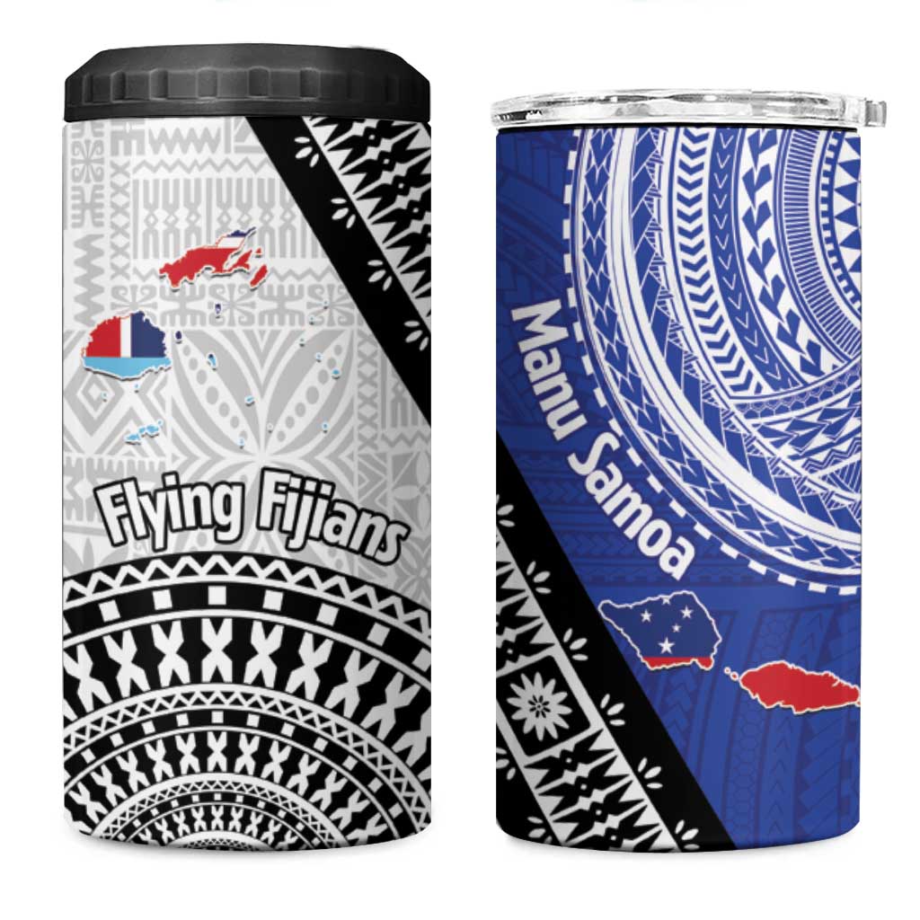 Fiji an Samoa Rugby 4 in 1 Can Cooler Tumbler Flying Fijians Manu Samoa Together Pacific - Polynesian Pride