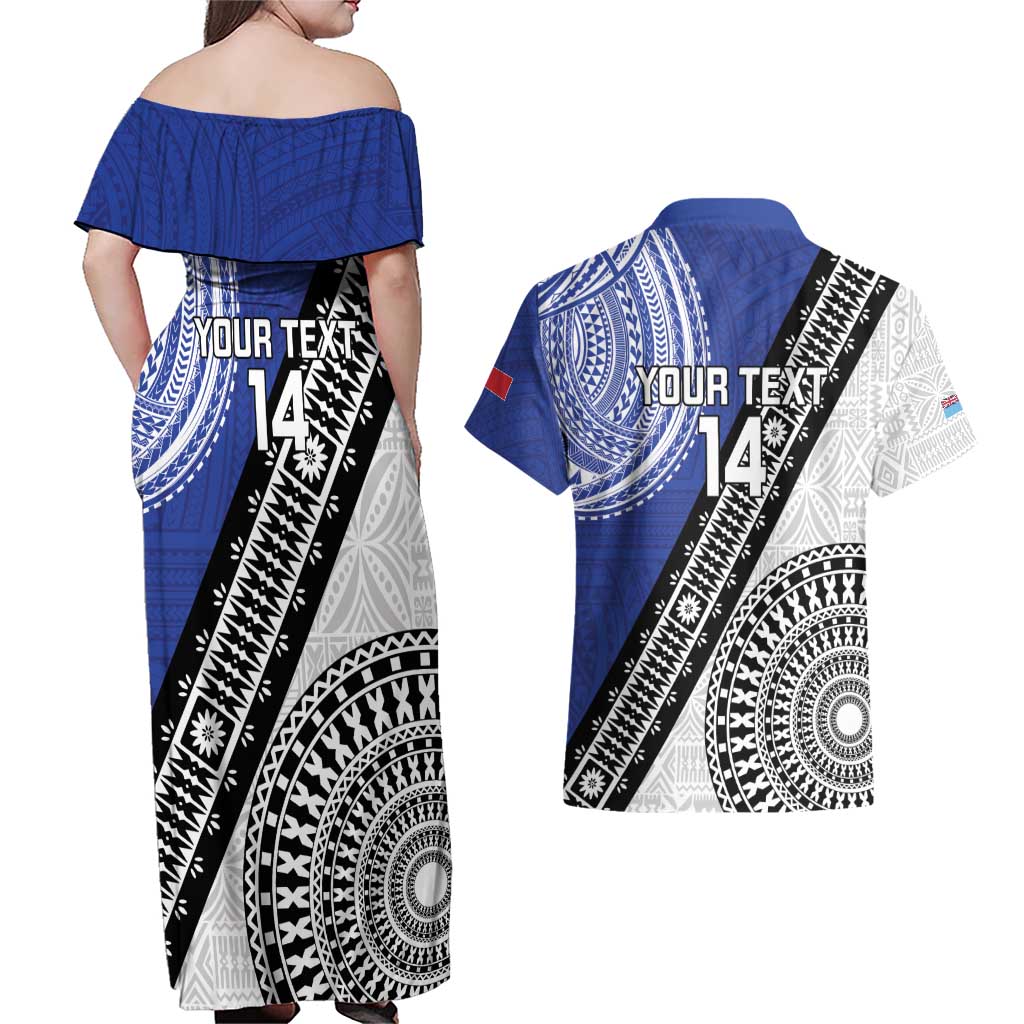 Fiji an Samoa Rugby Custom Couples Matching Off Shoulder Maxi Dress and Hawaiian Shirt Flying Fijians Manu Samoa Together Pacific - Polynesian Pride