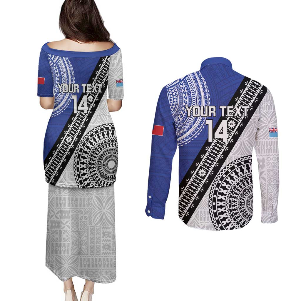 Fiji an Samoa Rugby Custom Couples Matching Puletasi and Long Sleeve Button Shirt Flying Fijians Manu Samoa Together Pacific - Polynesian Pride