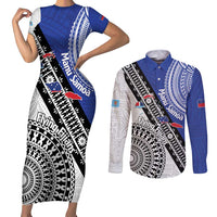 Fiji an Samoa Rugby Custom Couples Matching Short Sleeve Bodycon Dress and Long Sleeve Button Shirt Flying Fijians Manu Samoa Together Pacific - Polynesian Pride
