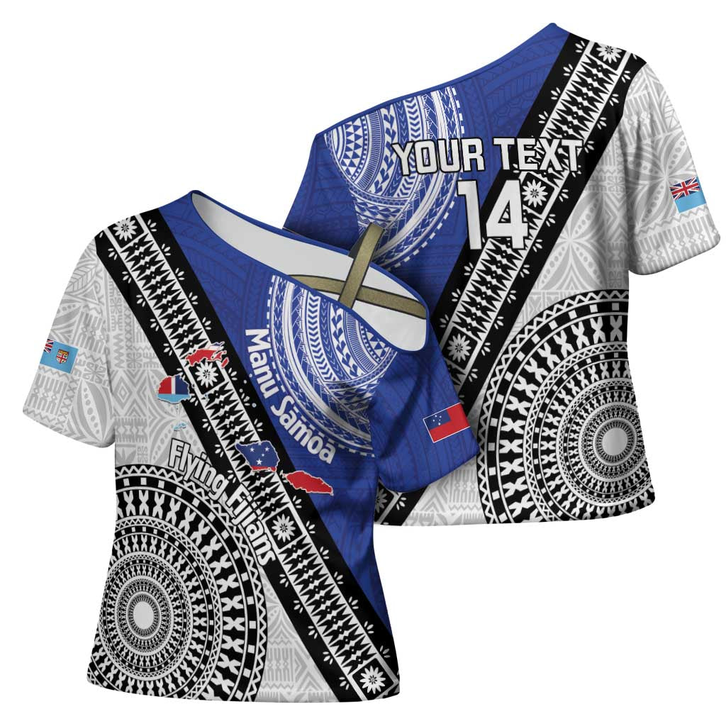 Fiji an Samoa Rugby Custom Cross Shoulder Shirt Flying Fijians Manu Samoa Together Pacific - Polynesian Pride