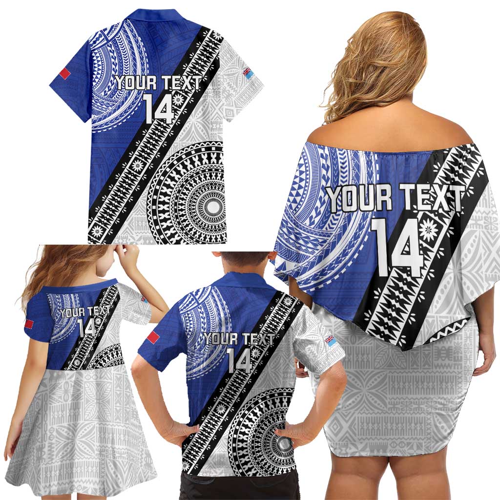 Fiji an Samoa Rugby Custom Family Matching Off Shoulder Short Dress and Hawaiian Shirt Flying Fijians Manu Samoa Together Pacific - Polynesian Pride