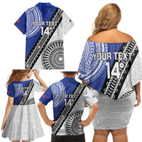 Fiji an Samoa Rugby Custom Family Matching Off Shoulder Short Dress and Hawaiian Shirt Flying Fijians Manu Samoa Together Pacific - Polynesian Pride