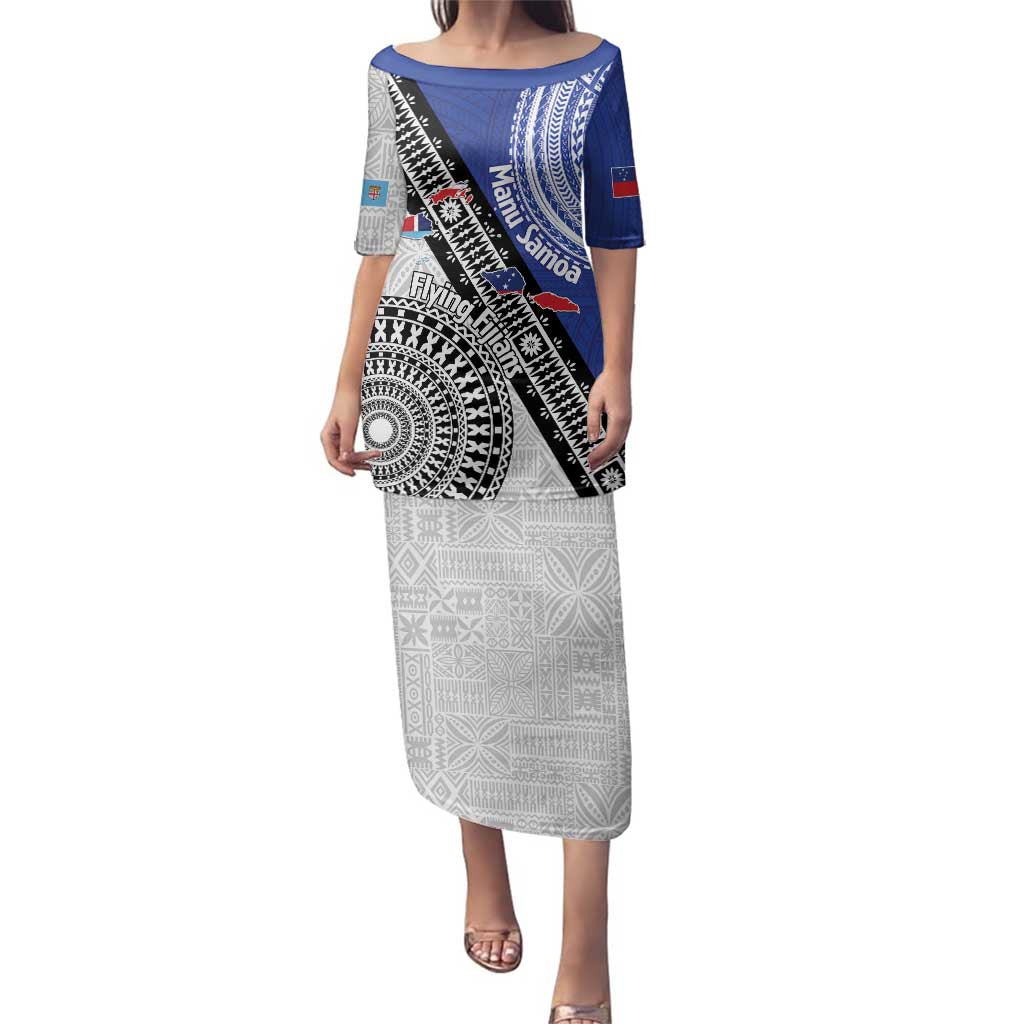 Fiji an Samoa Rugby Custom Family Matching Puletasi and Hawaiian Shirt Flying Fijians Manu Samoa Together Pacific - Polynesian Pride