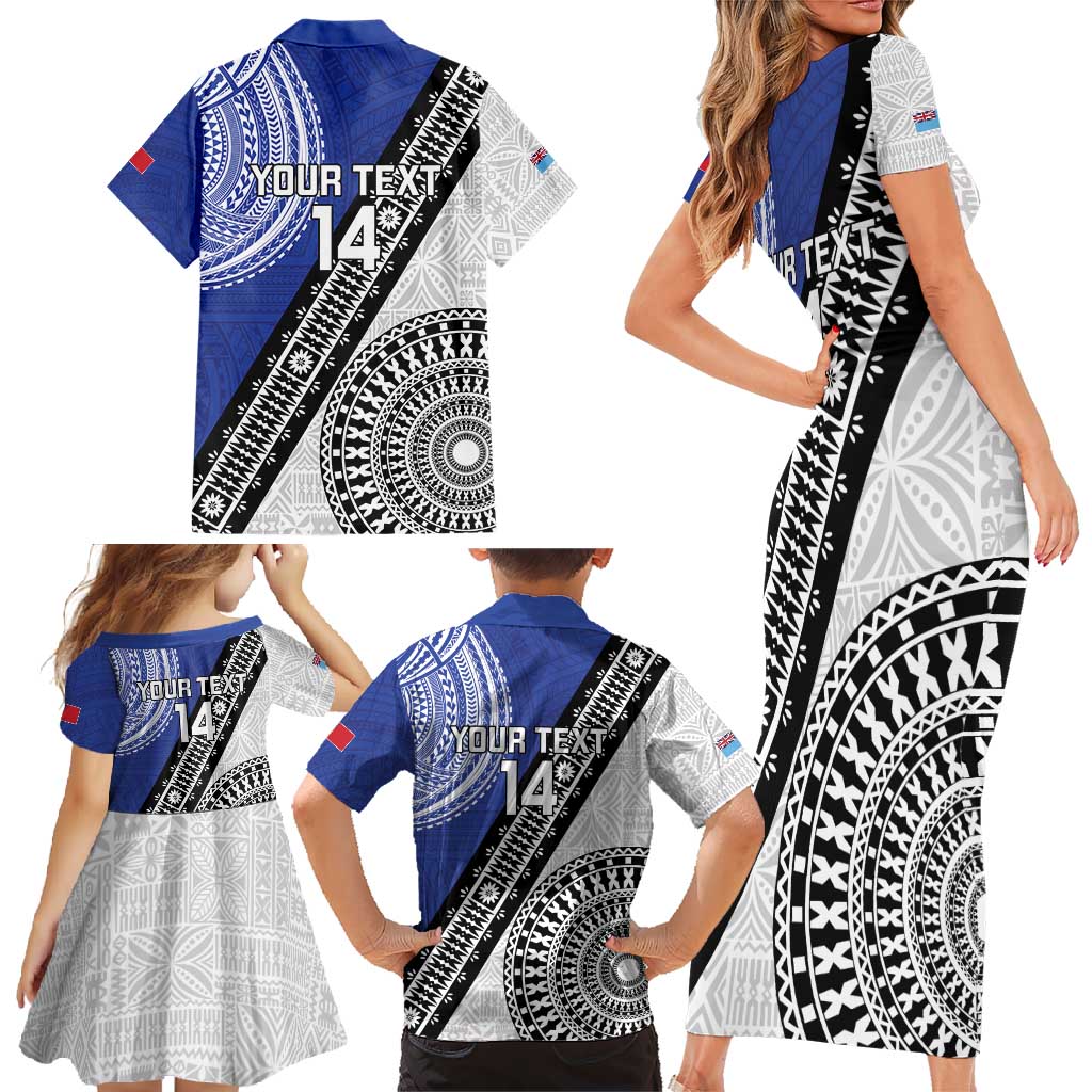 Fiji an Samoa Rugby Custom Family Matching Short Sleeve Bodycon Dress and Hawaiian Shirt Flying Fijians Manu Samoa Together Pacific - Polynesian Pride