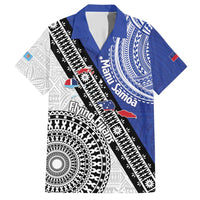 Fiji an Samoa Rugby Custom Family Matching Short Sleeve Bodycon Dress and Hawaiian Shirt Flying Fijians Manu Samoa Together Pacific - Polynesian Pride