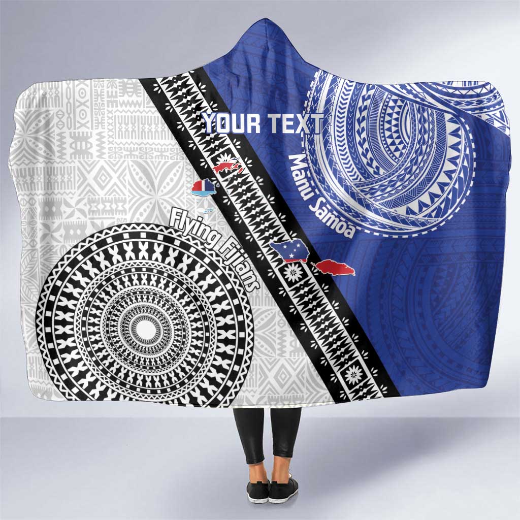 Fiji an Samoa Rugby Custom Hooded Blanket Flying Fijians Manu Samoa Together Pacific - Polynesian Pride