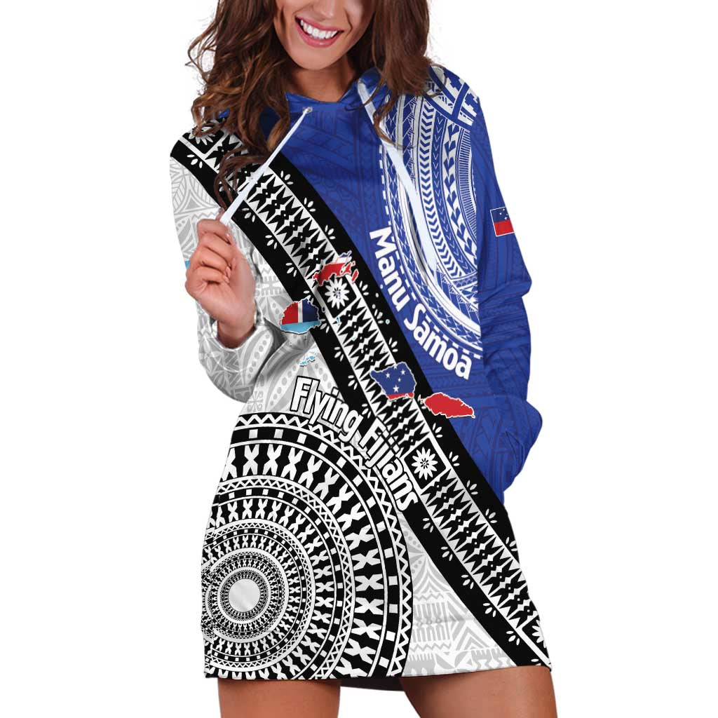 Fiji an Samoa Rugby Custom Hoodie Dress Flying Fijians Manu Samoa Together Pacific - Polynesian Pride