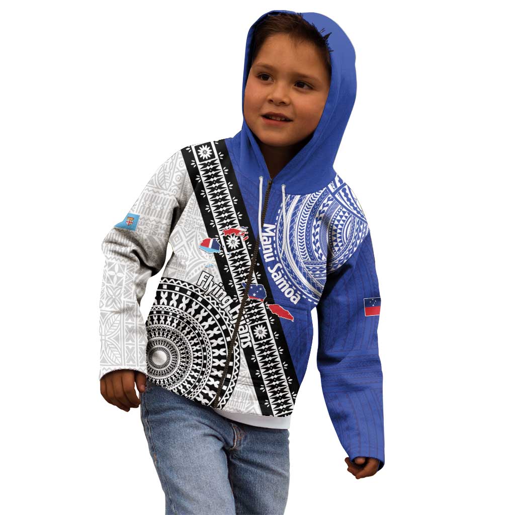 Fiji an Samoa Rugby Custom Kid Hoodie Flying Fijians Manu Samoa Together Pacific - Polynesian Pride