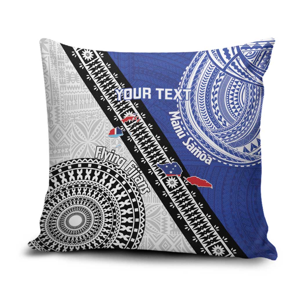 Fiji an Samoa Rugby Custom Pillow Cover Flying Fijians Manu Samoa Together Pacific LT14 Blue - Polynesian Pride