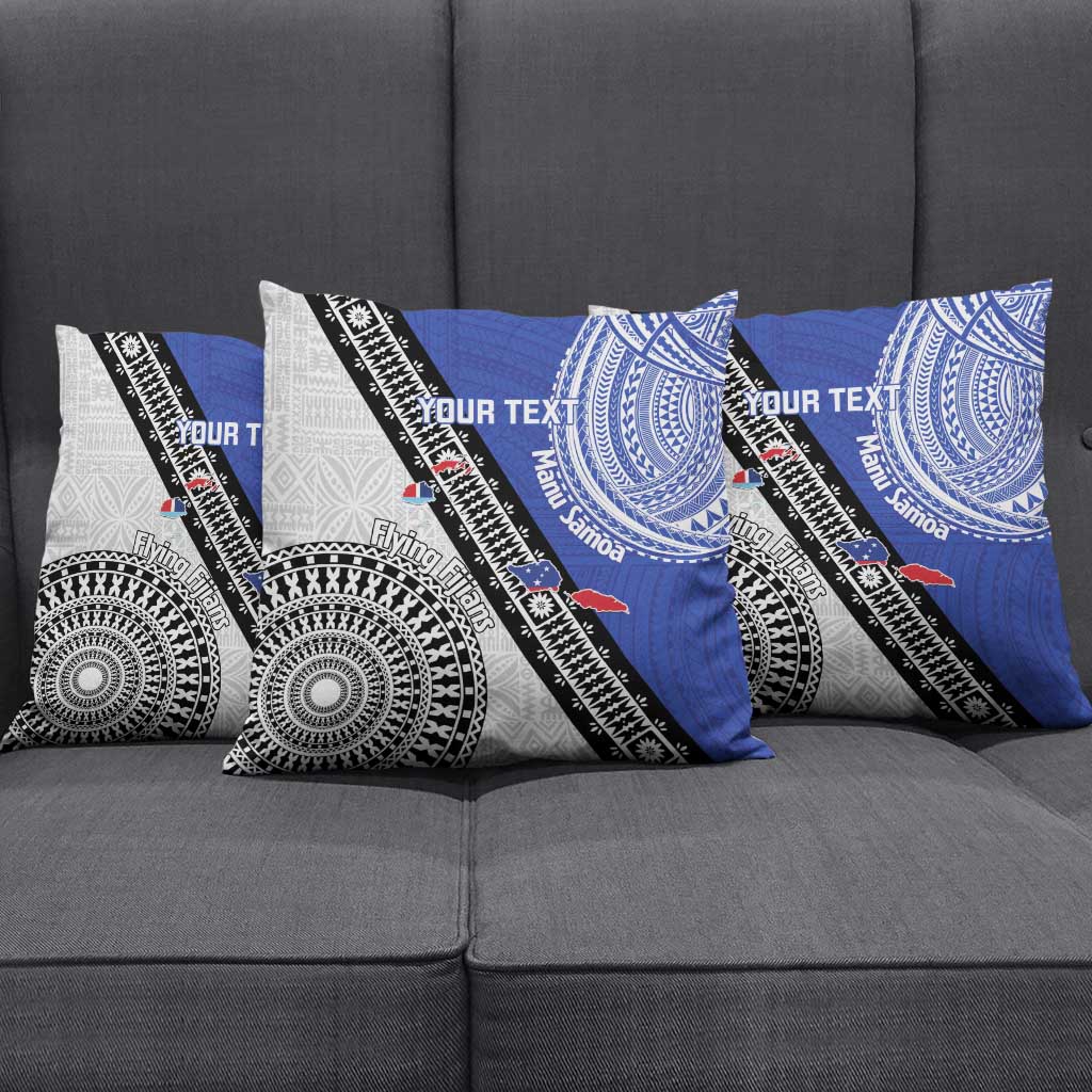Fiji an Samoa Rugby Custom Pillow Cover Flying Fijians Manu Samoa Together Pacific LT14 - Polynesian Pride