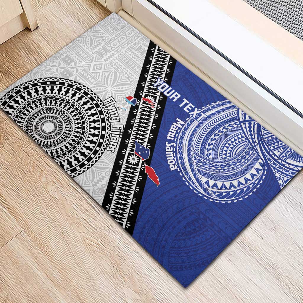 Fiji an Samoa Rugby Custom Rubber Doormat Flying Fijians Manu Samoa Together Pacific - Polynesian Pride