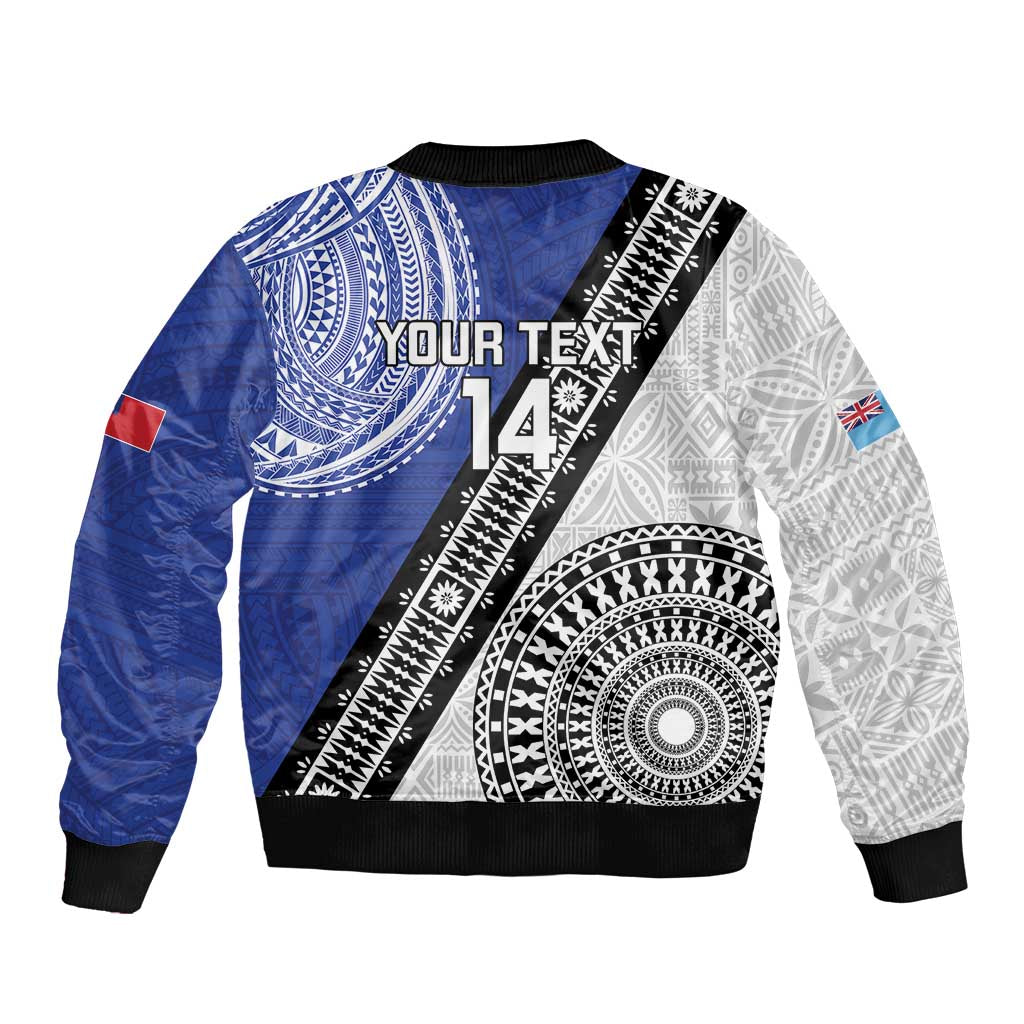 Fiji an Samoa Rugby Custom Sleeve Zip Bomber Jacket Flying Fijians Manu Samoa Together Pacific LT14 - Polynesian Pride