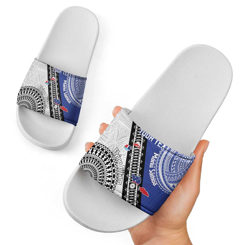 Fiji an Samoa Rugby Custom Slide Sandals Flying Fijians Manu Samoa Together Pacific LT14 - Polynesian Pride