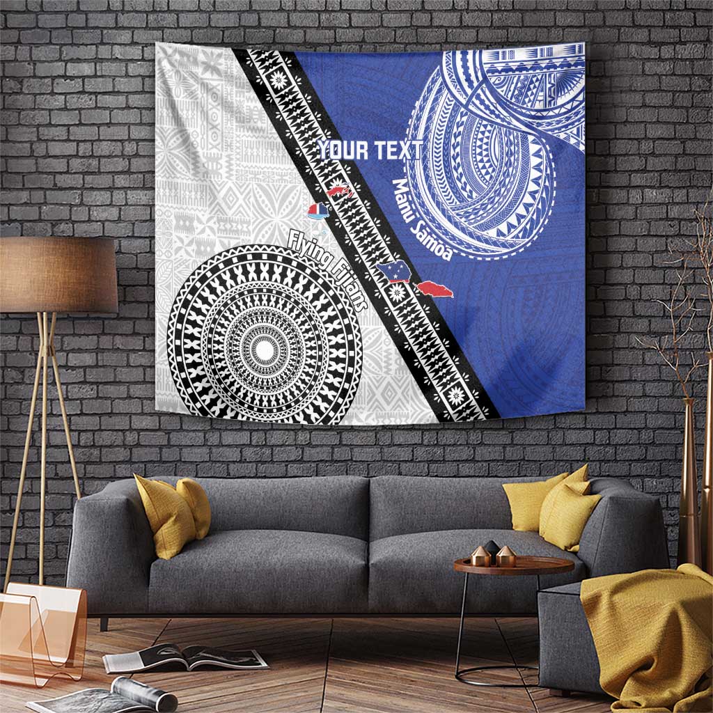 Fiji an Samoa Rugby Custom Tapestry Flying Fijians Manu Samoa Together Pacific - Polynesian Pride