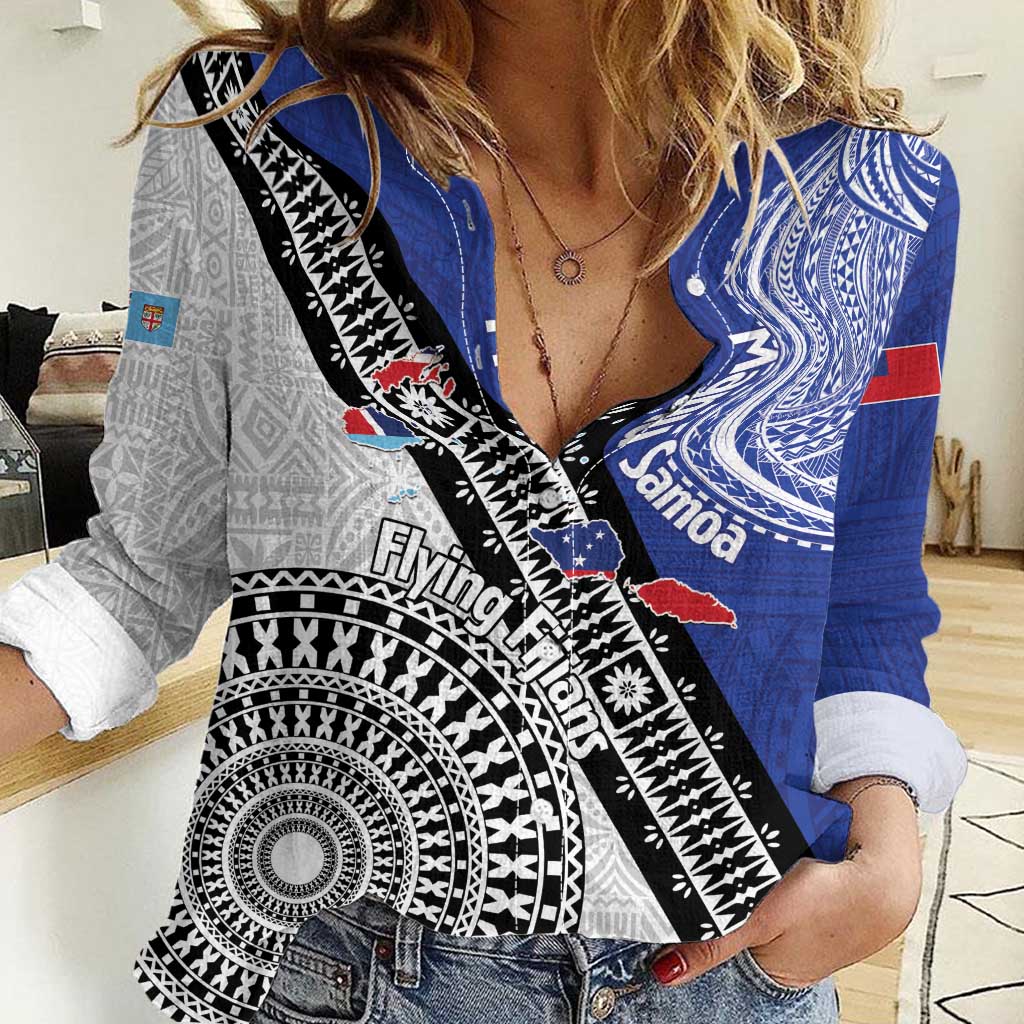 Fiji an Samoa Rugby Custom Women Casual Shirt Flying Fijians Manu Samoa Together Pacific - Polynesian Pride