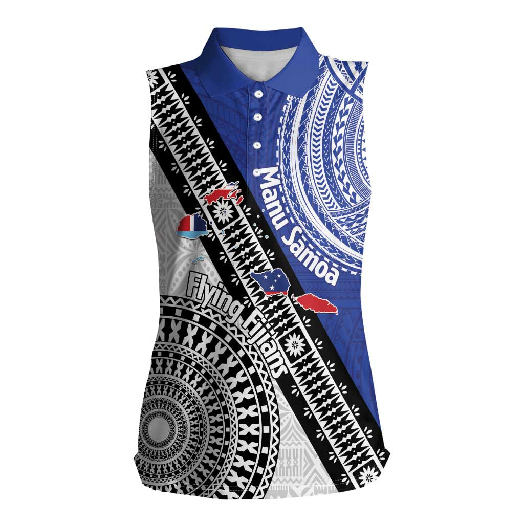 Fiji an Samoa Rugby Custom Women Sleeveless Polo Shirt Flying Fijians Manu Samoa Together Pacific - Polynesian Pride