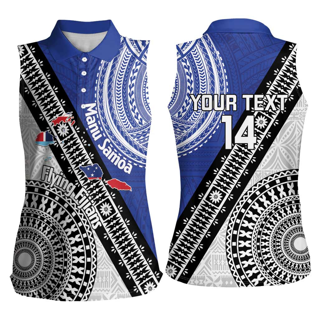 Fiji an Samoa Rugby Custom Women Sleeveless Polo Shirt Flying Fijians Manu Samoa Together Pacific LT14 - Polynesian Pride