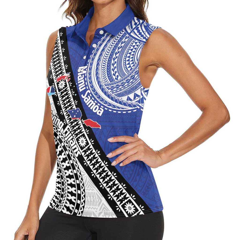 Fiji an Samoa Rugby Custom Women Sleeveless Polo Shirt Flying Fijians Manu Samoa Together Pacific LT14 - Polynesian Pride