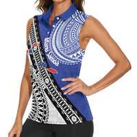 Fiji an Samoa Rugby Custom Women Sleeveless Polo Shirt Flying Fijians Manu Samoa Together Pacific LT14 - Polynesian Pride