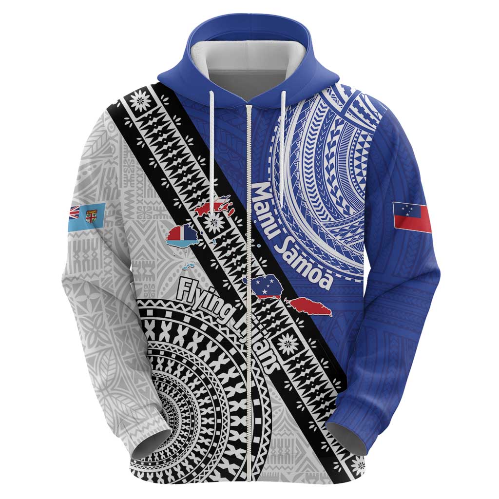 Fiji an Samoa Rugby Custom Zip Hoodie Flying Fijians Manu Samoa Together Pacific - Polynesian Pride