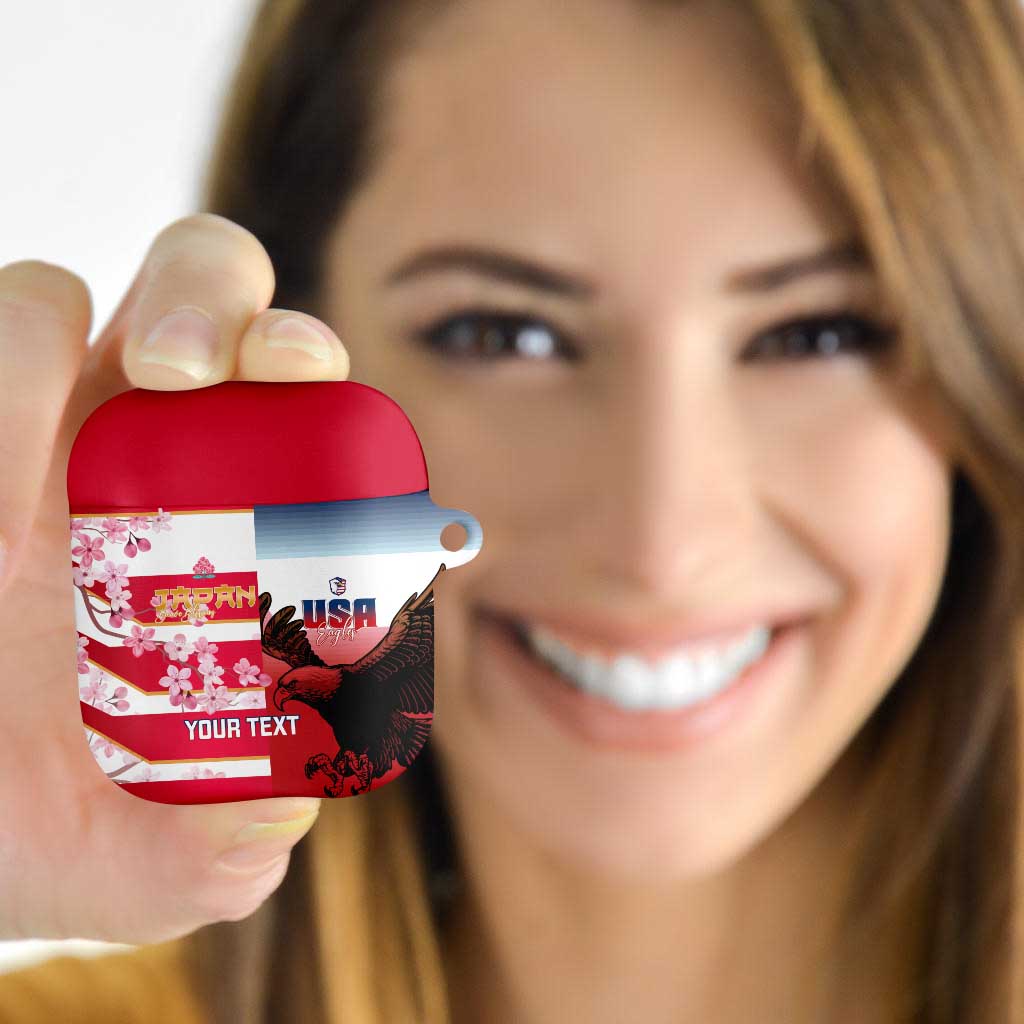 USA and Japan Rugby Custom AirPods Case Eagles Brave Blossoms Together Pacific - Polynesian Pride