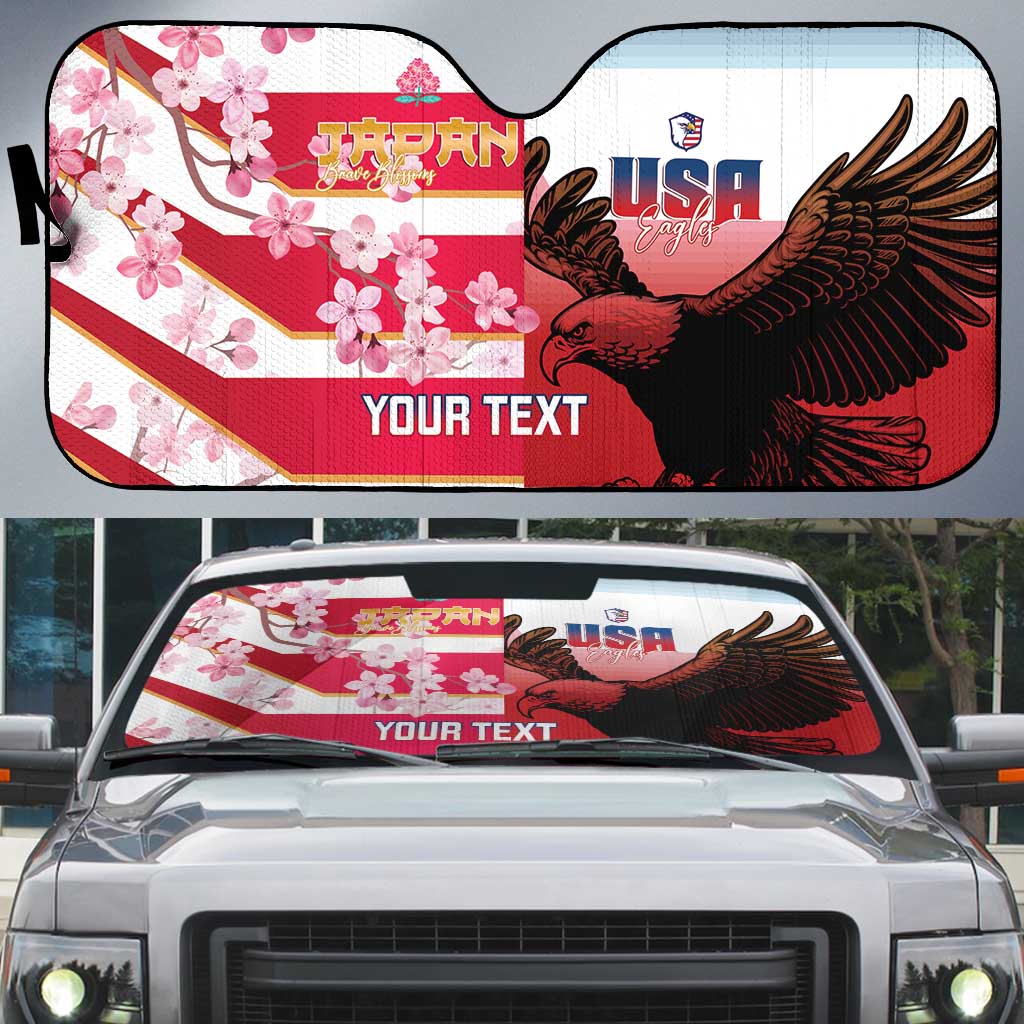 USA and Japan Rugby Custom Auto Sun Shade Eagles Brave Blossoms Together Pacific - Polynesian Pride