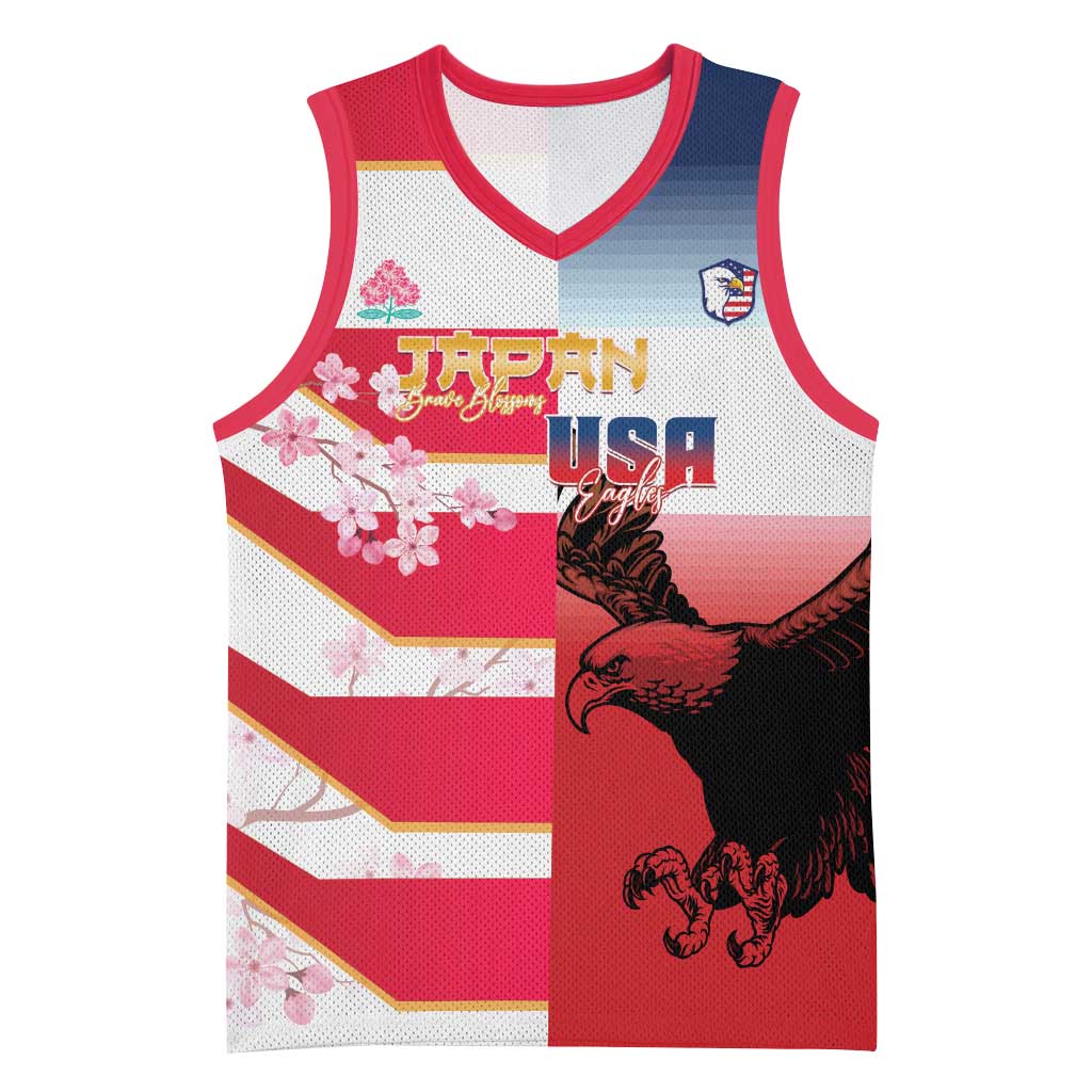 USA and Japan Rugby Custom Basketball Jersey Eagles Brave Blossoms Together Pacific - Polynesian Pride