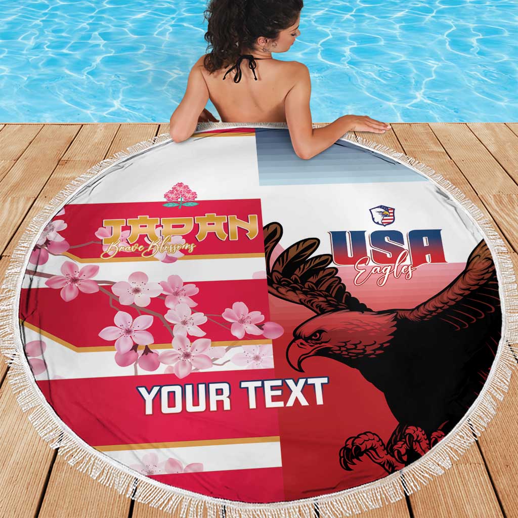 USA and Japan Rugby Custom Beach Blanket Eagles Brave Blossoms Together Pacific - Polynesian Pride