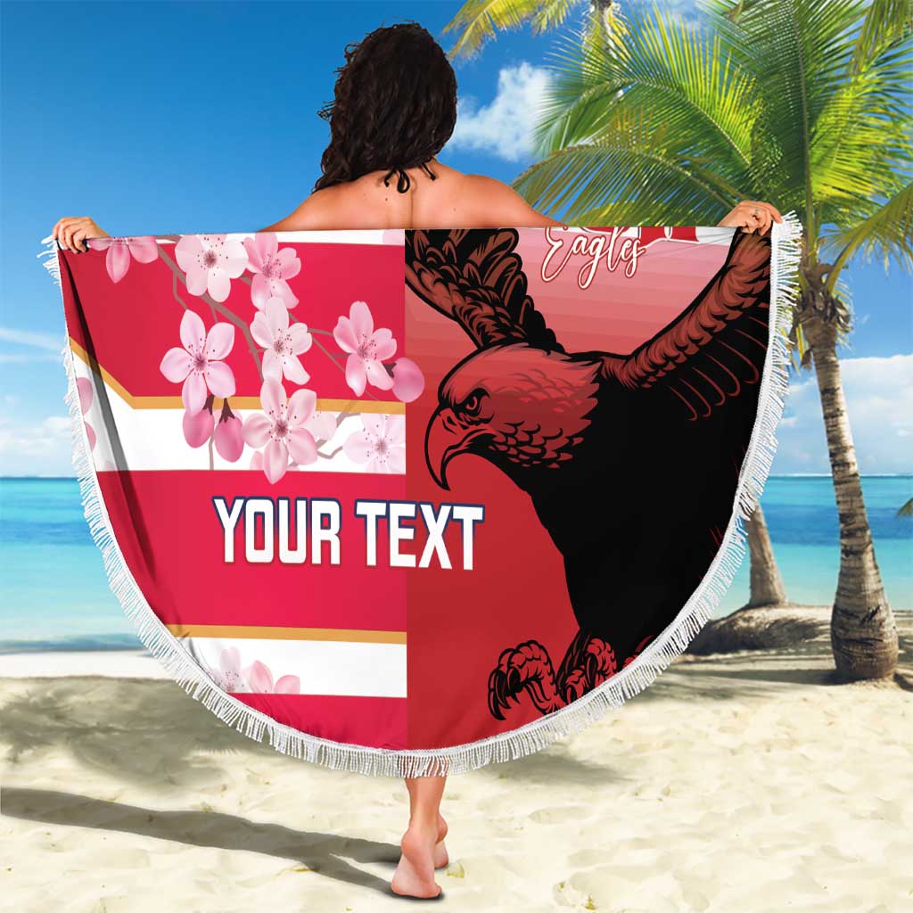 USA and Japan Rugby Custom Beach Blanket Eagles Brave Blossoms Together Pacific - Polynesian Pride