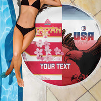 USA and Japan Rugby Custom Beach Blanket Eagles Brave Blossoms Together Pacific - Polynesian Pride