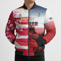 USA and Japan Rugby Custom Bomber Puffer Jacket Eagles Brave Blossoms Together Pacific - Polynesian Pride