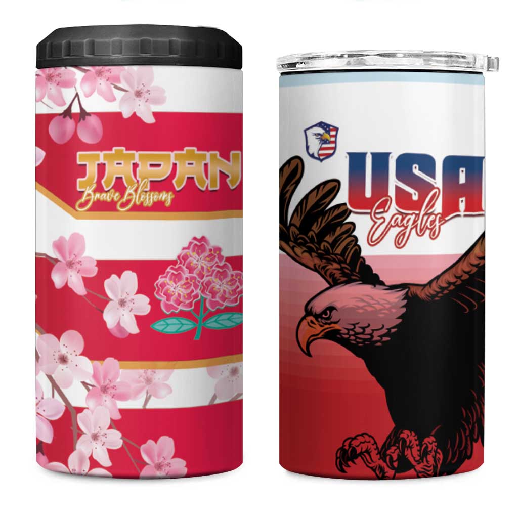 USA and Japan Rugby 4 in 1 Can Cooler Tumbler Eagles Brave Blossoms Together Pacific - Polynesian Pride