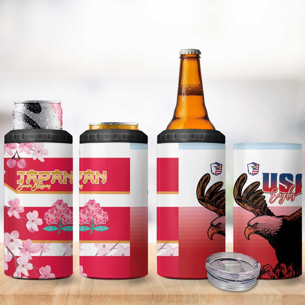 USA and Japan Rugby 4 in 1 Can Cooler Tumbler Eagles Brave Blossoms Together Pacific - Polynesian Pride