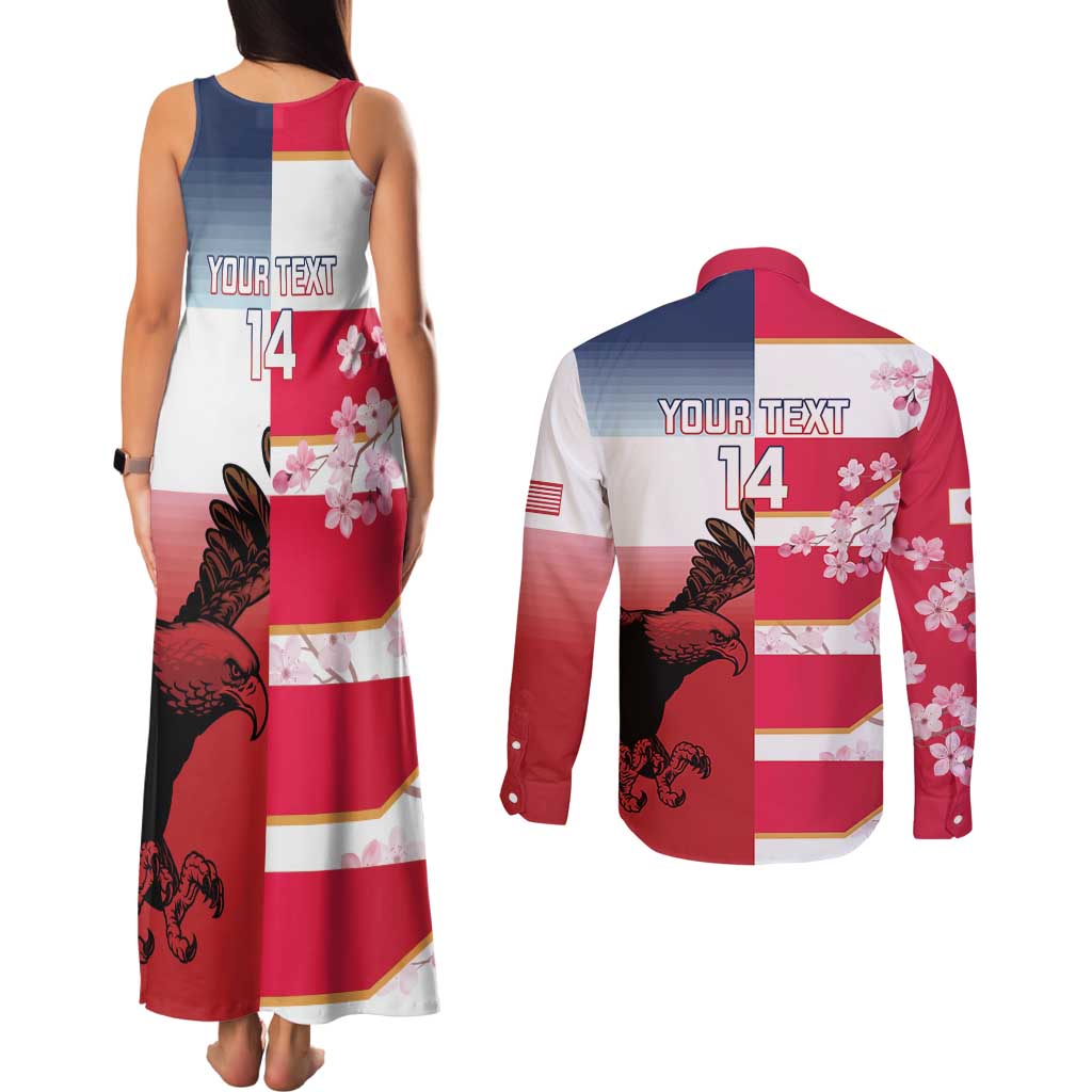 USA and Japan Rugby Custom Couples Matching Tank Maxi Dress and Long Sleeve Button Shirt Eagles Brave Blossoms Together Pacific LT14 - Polynesian Pride