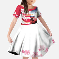 USA and Japan Rugby Custom Family Matching Long Sleeve Bodycon Dress and Hawaiian Shirt Eagles Brave Blossoms Together Pacific LT14 Daughter's Dress Red - Polynesian Pride