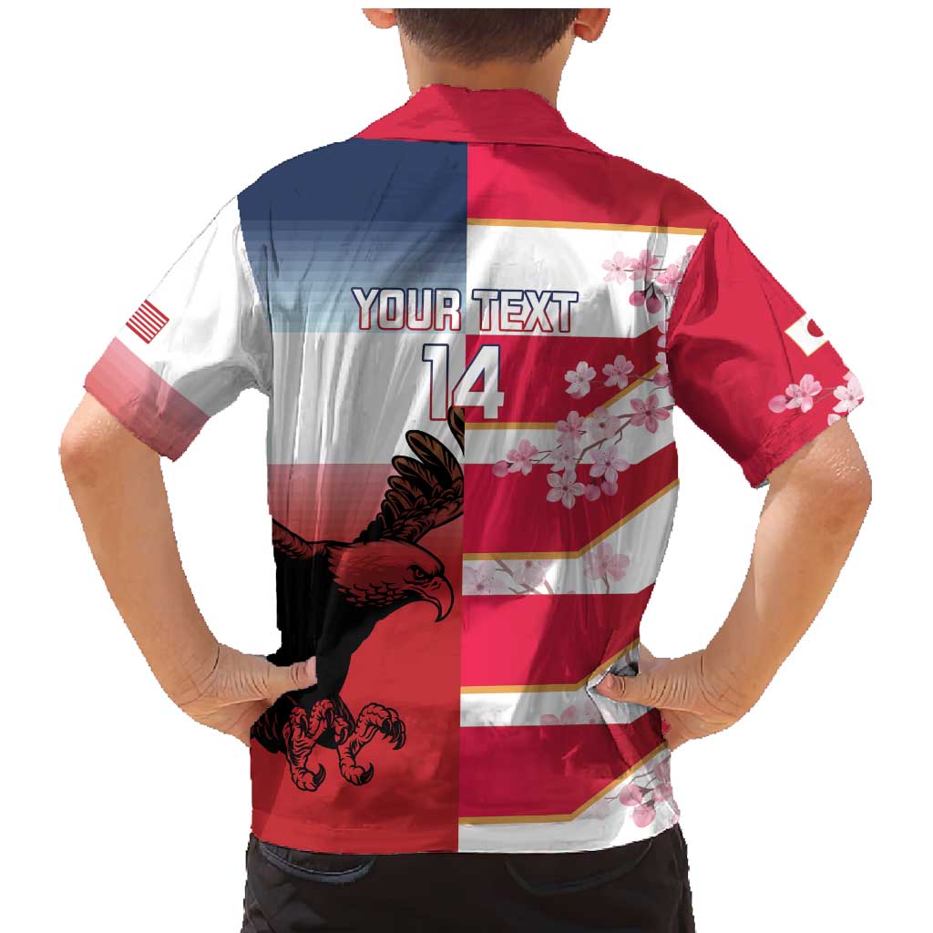USA and Japan Rugby Custom Family Matching Mermaid Dress and Hawaiian Shirt Eagles Brave Blossoms Together Pacific - Polynesian Pride