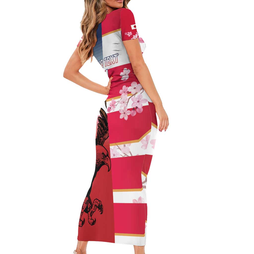 USA and Japan Rugby Custom Family Matching Short Sleeve Bodycon Dress and Hawaiian Shirt Eagles Brave Blossoms Together Pacific - Polynesian Pride