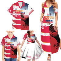 USA and Japan Rugby Custom Family Matching Summer Maxi Dress and Hawaiian Shirt Eagles Brave Blossoms Together Pacific - Polynesian Pride