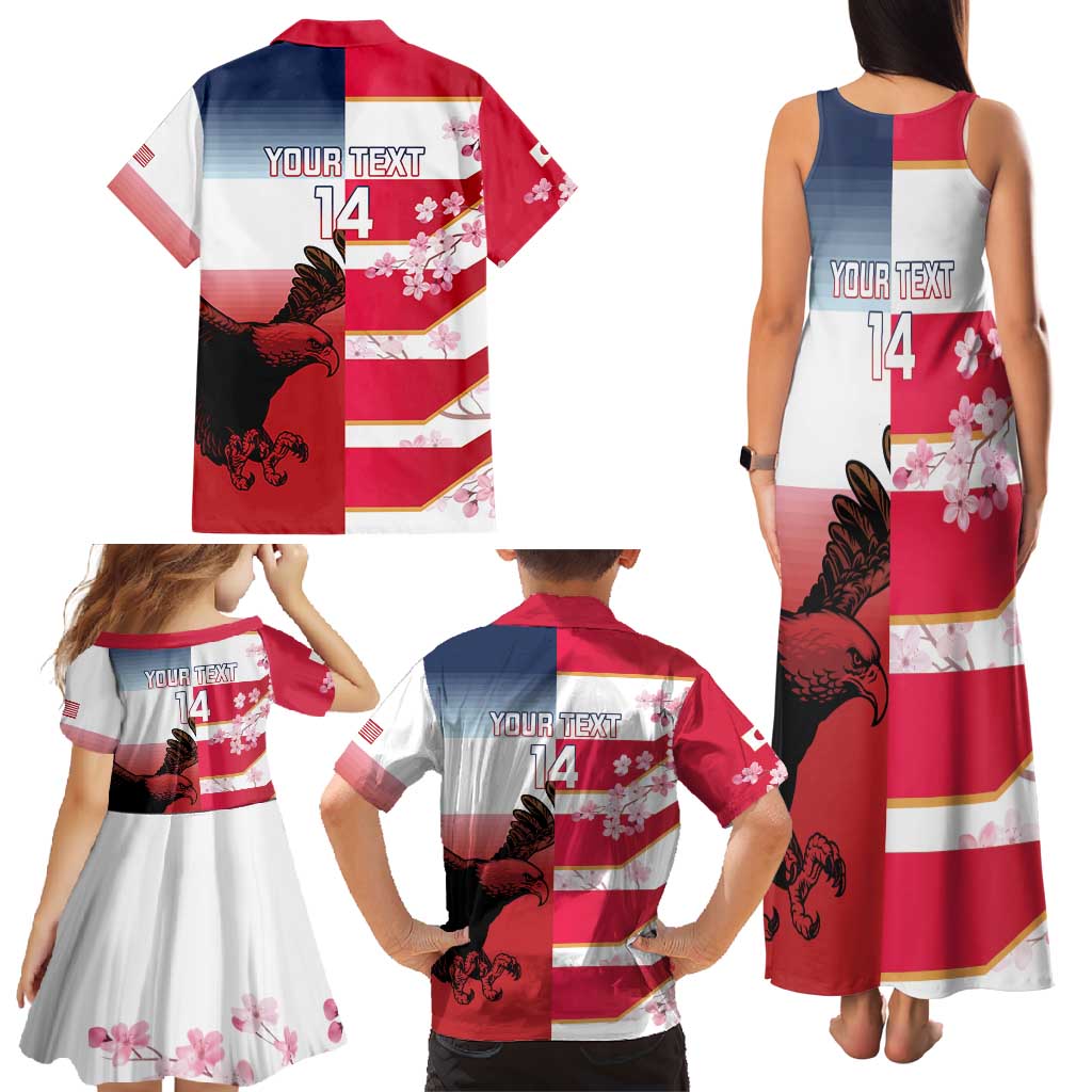 USA and Japan Rugby Custom Family Matching Tank Maxi Dress and Hawaiian Shirt Eagles Brave Blossoms Together Pacific - Polynesian Pride
