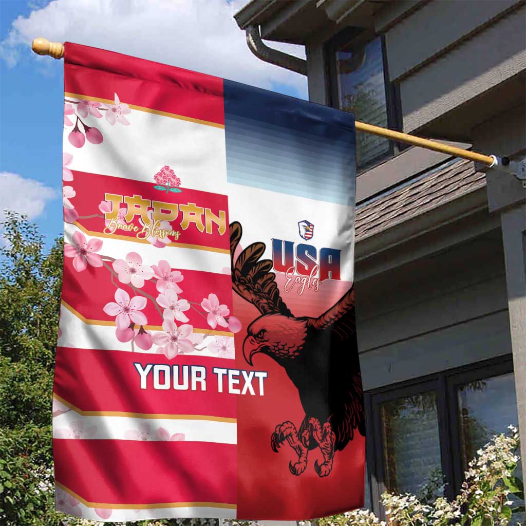 USA and Japan Rugby Custom Garden Flag Eagles Brave Blossoms Together Pacific - Polynesian Pride