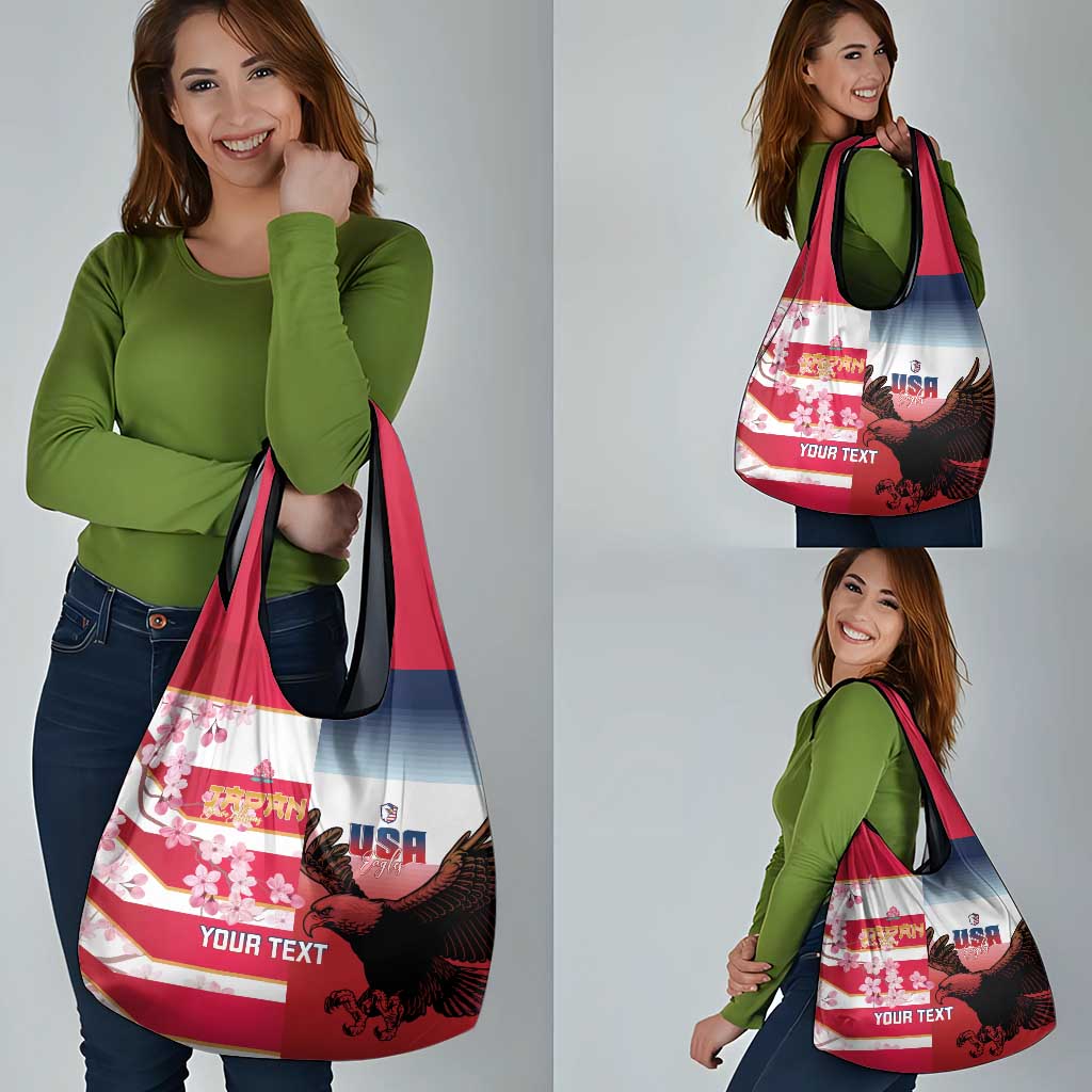 USA and Japan Rugby Custom Grocery Bag Eagles Brave Blossoms Together Pacific - Polynesian Pride