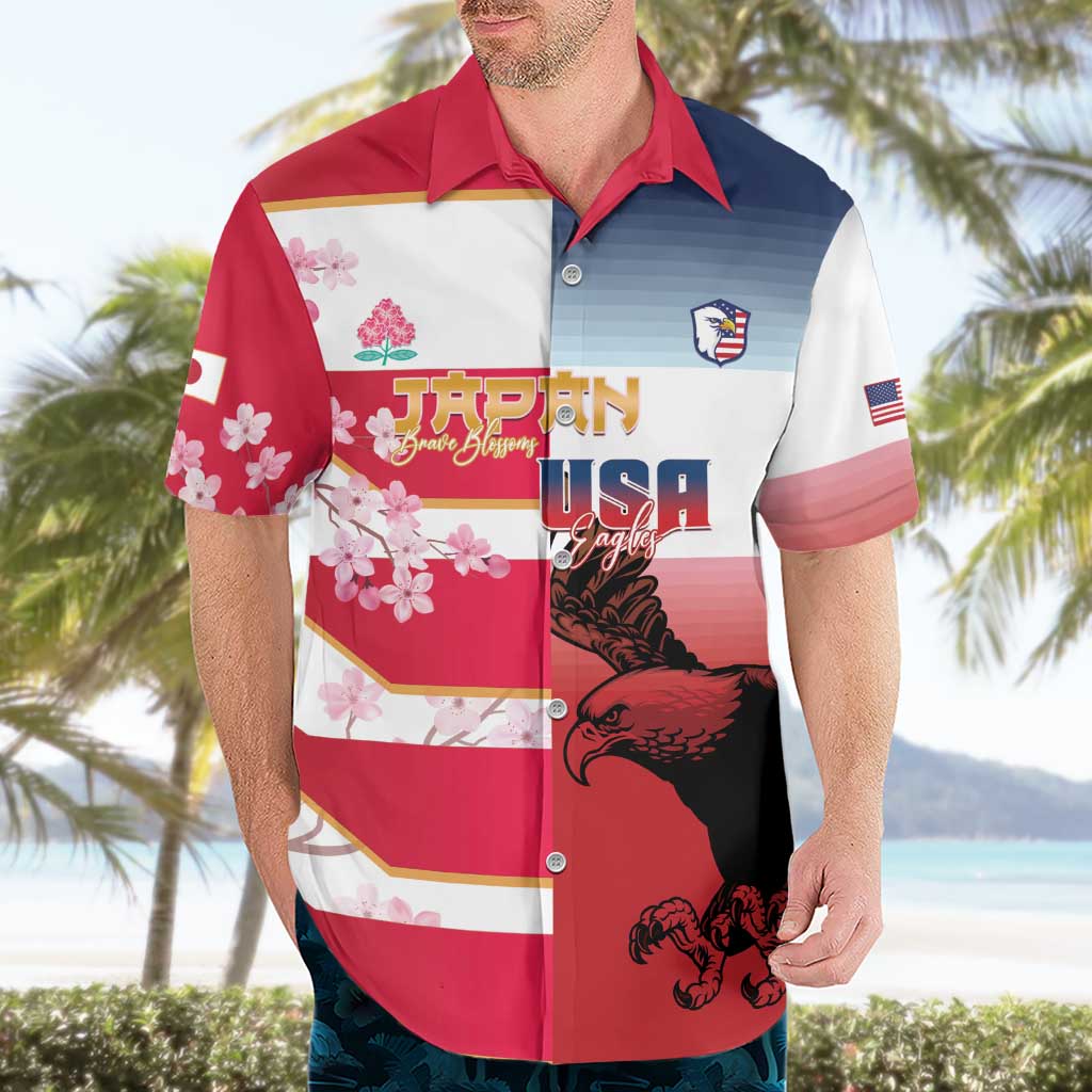 USA and Japan Rugby Custom Hawaiian Shirt Eagles Brave Blossoms Together Pacific - Polynesian Pride