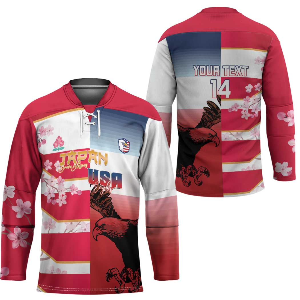 USA and Japan Rugby Custom Hockey Jersey Eagles Brave Blossoms Together Pacific - Polynesian Pride