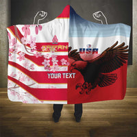 USA and Japan Rugby Custom Hooded Blanket Eagles Brave Blossoms Together Pacific - Polynesian Pride