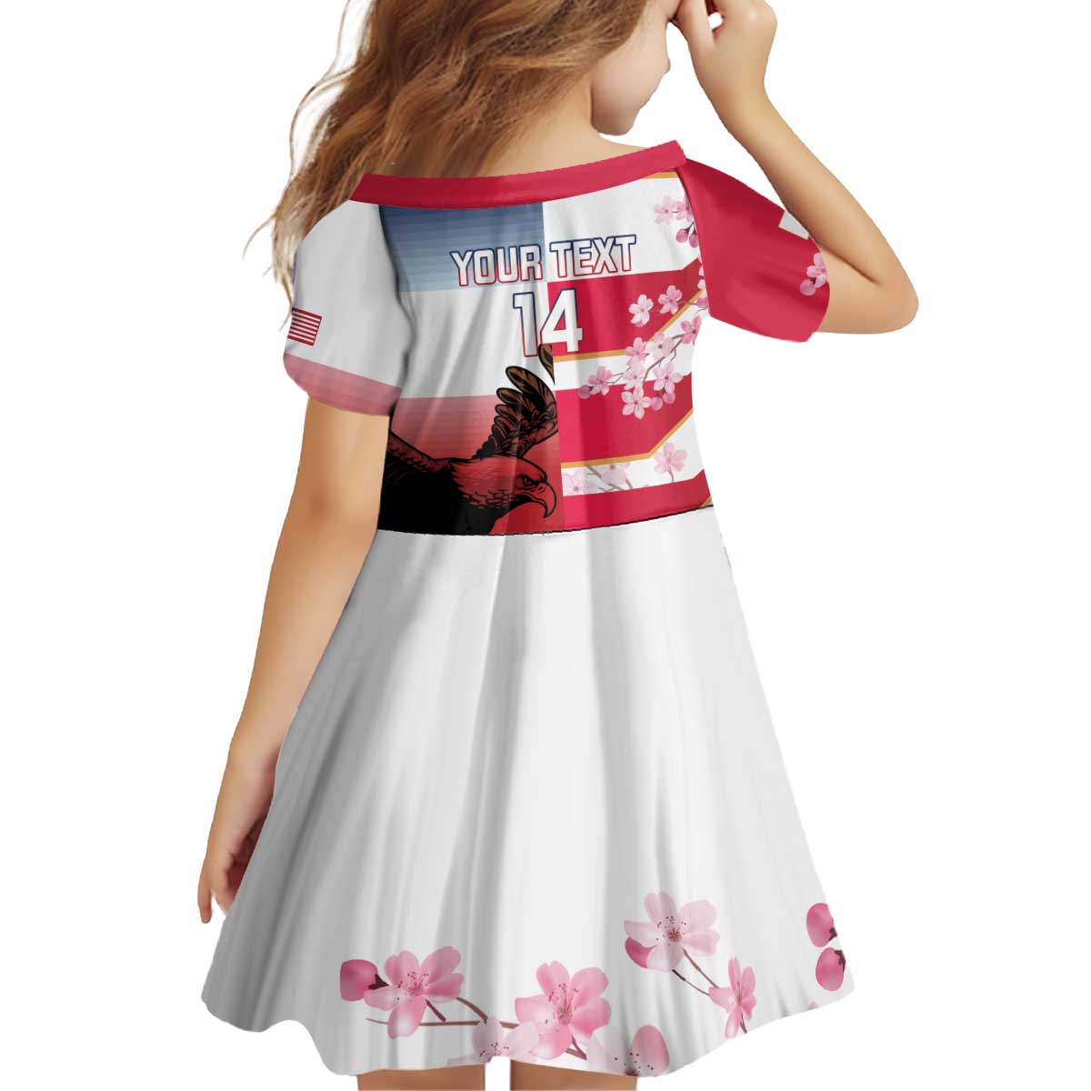 USA and Japan Rugby Custom Kid Short Sleeve Dress Eagles Brave Blossoms Together Pacific - Polynesian Pride