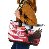 USA and Japan Rugby Custom Leather Tote Bag Eagles Brave Blossoms Together Pacific - Polynesian Pride