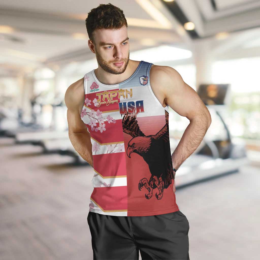 USA and Japan Rugby Custom Men Tank Top Eagles Brave Blossoms Together Pacific - Polynesian Pride