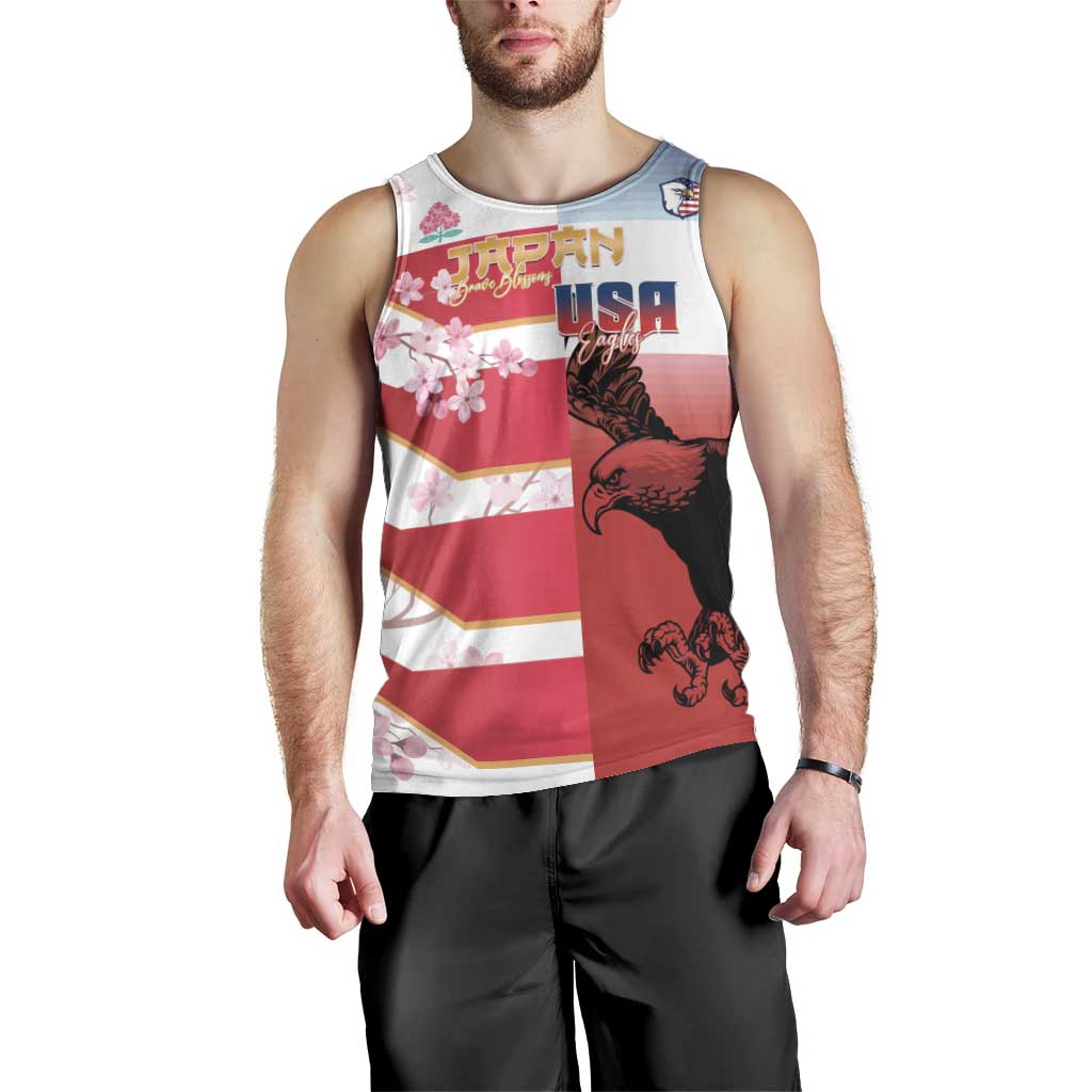 USA and Japan Rugby Custom Men Tank Top Eagles Brave Blossoms Together Pacific - Polynesian Pride